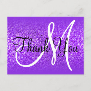 Postal Glitter Ombre Monograma Violeta Púrpura Gracias