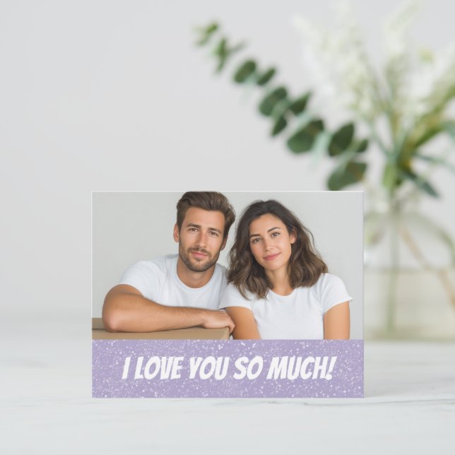 Postal Glitter Personalized Couple Photo Valentine Card (Anverso de pie)