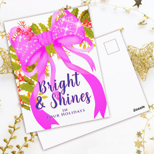 Postal Glittering Pink Ribbon Navidades