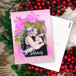 Postal Glittering Pink Ribbon Photo Navidades Pink
