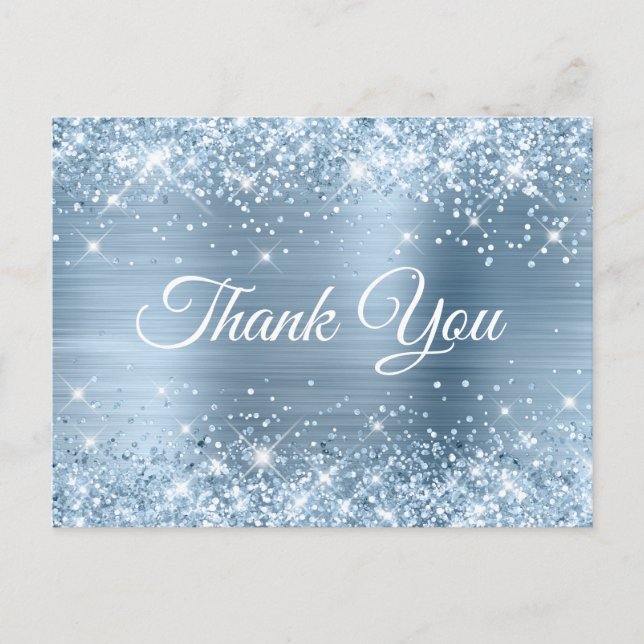 Postal Glittery Light Blue Foil Gracias Sweet 16 (Anverso)