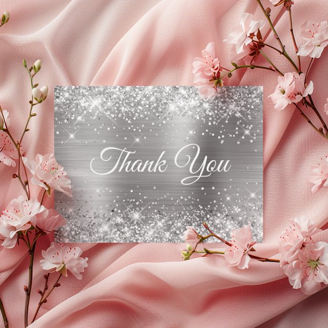 Postal Glittery Plateada de Hoja Cumpleaños 75 Agradecimi (Glittery Silver Foil 75th Birthday Thank You Postcard)