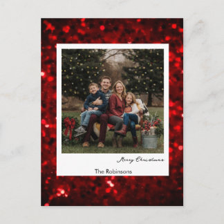 Postal Glittery Red Background Polaroid Photo Christmas
