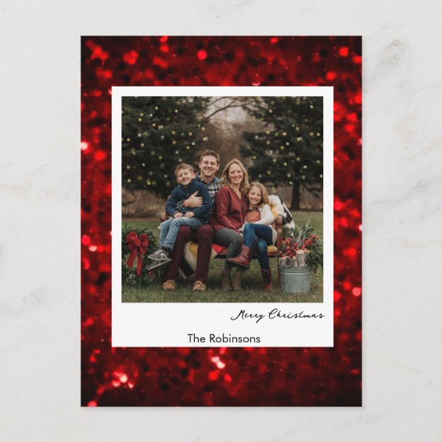 Postal Glittery Red Background Polaroid Photo Christmas  (Anverso)
