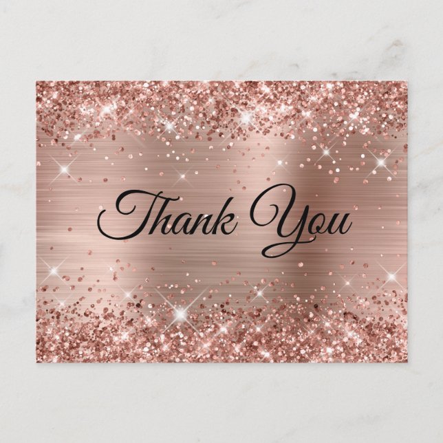 Postal Glittery Rose Gold Foil Cumpleaños 40 Agradecimien (Anverso)