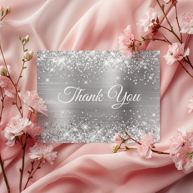 Postal Glittery Silver Foil Cumpleaños 50 Gracias (Glittery Silver Foil 50th Birthday Thank You Postcard)