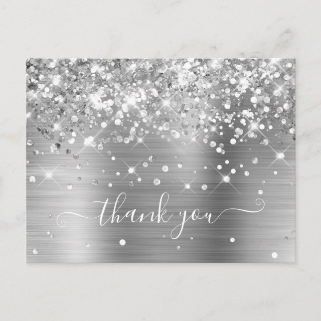 Postal Glittery Silver Foil Moderno Gracias Chica (Anverso)