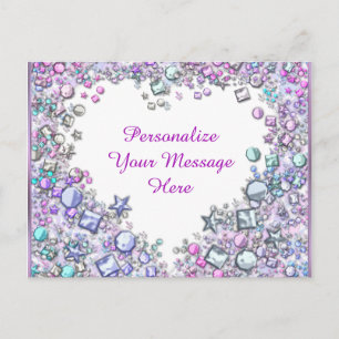 Postal Glitzy Heart Gems Mensaje Personalizado