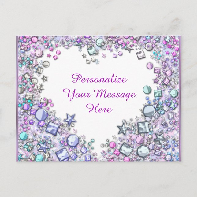 Postal Glitzy Heart Gems Mensaje Personalizado (Anverso)