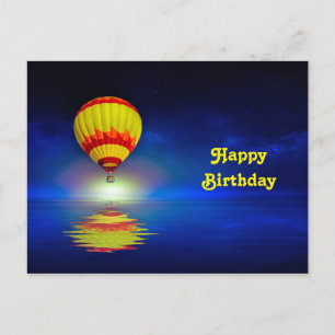 Postal Globo aerostático de cumpleaños amarillo colorido