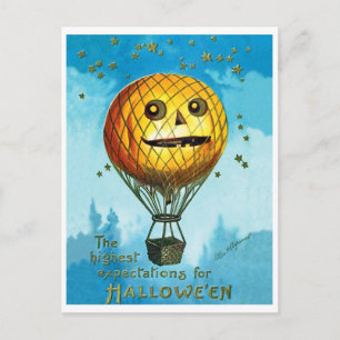 Postal Globo aerostático de Halloween sobre el cielo, vin