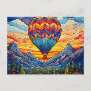 Postal Globo Aerostático Valle Montañoso Vidrio Emplomado