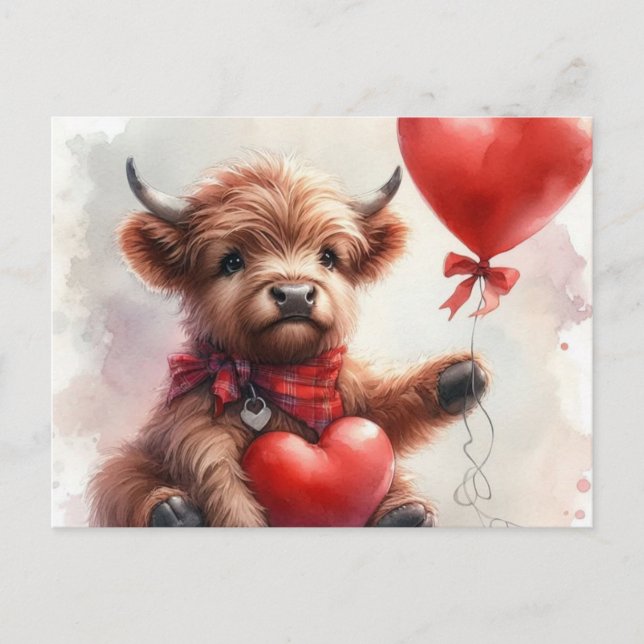 Postal Globo cardíaco Highland Cow Valentine (Anverso)