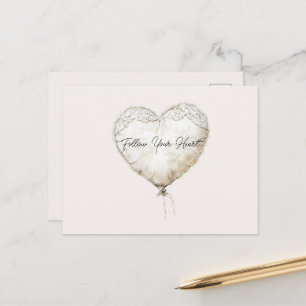 Postal Globo corazón de encaje falso rosa blanco
