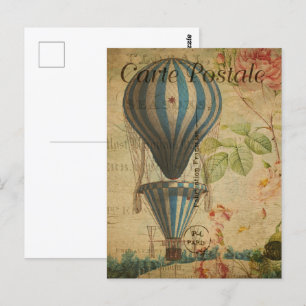 Postal Globo de aire caliente azul Vintage Steampunk