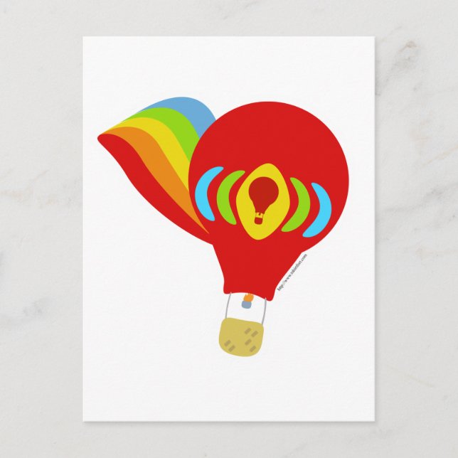 Postal Globo de aire caliente con arco iris suave (Anverso)
