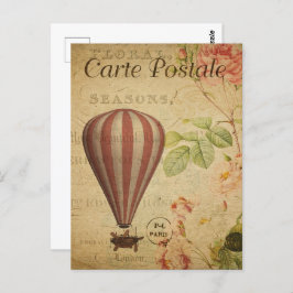 Postal Globo de aire caliente de acero en rayas rosadas