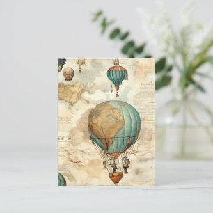 Postal Globo de aire caliente de época en un paisaje sere