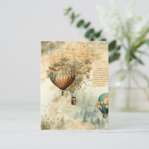 Postal Globo de aire caliente de época en un paisaje sere