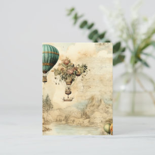 Postal Globo de aire caliente de época en un paisaje sere