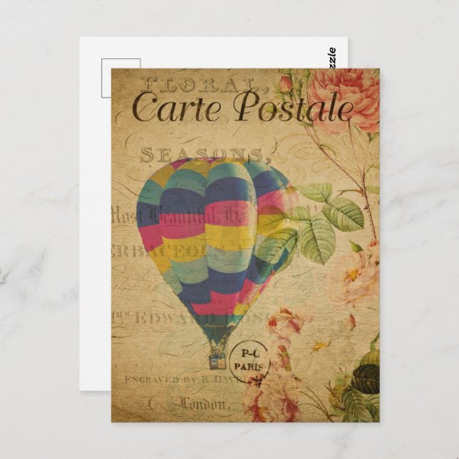 Postal Globo de aire caliente retro colorido (Anverso / Reverso)