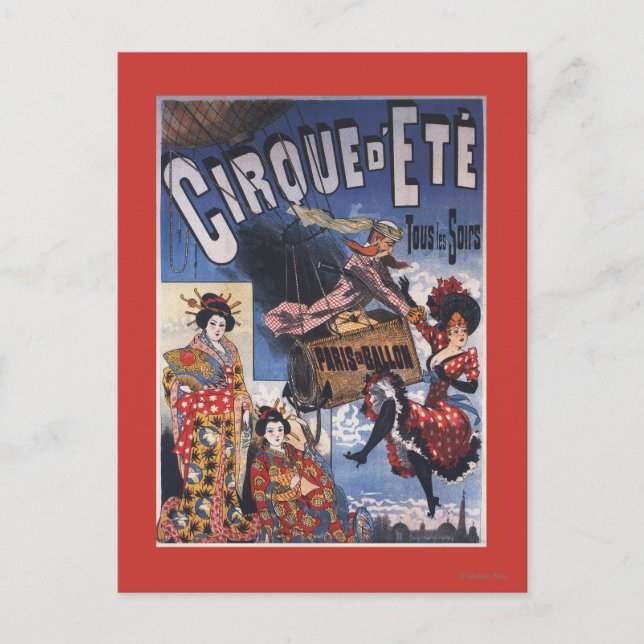 Postal Globo de aire caliente y Poster de damas japonesas (Anverso)