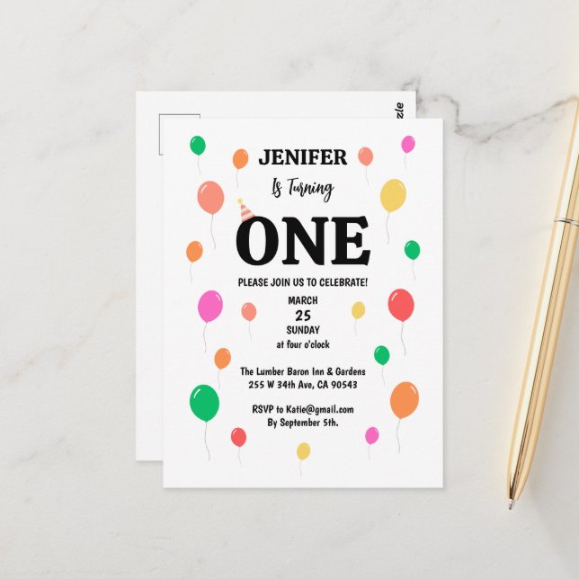 Postal globo de cumpleaños colorido alegre (Anverso/Reverso In Situ)