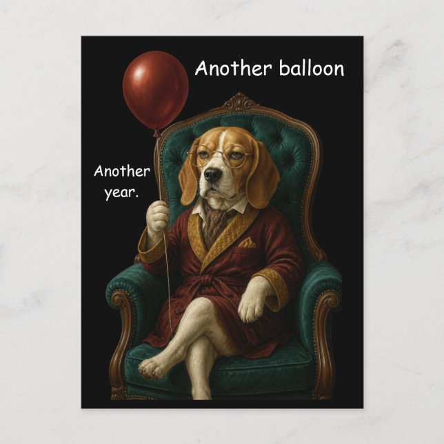 Postal Globo de cumpleaños digno para Beagle (Anverso)