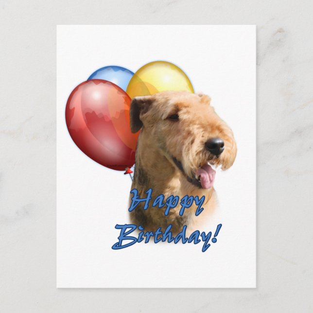 Postal Globo de cumpleaños feliz de Airedale Terrier (Anverso)