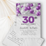 Postal Globo de plata violeta púrpura cualquier cumpleaño<br><div class="desc">Purpurina de globo Glam Morado Violeta Plata Salto de cualquier edad Invitación de cumpleaños</div>