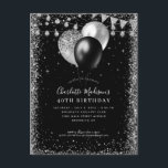 Postal Globo de Purpurina gris de plata negra cualquier c<br><div class="desc">Moderna y elegante pizarra de color negro gris Purpurina hilo blanco globo cualquier cumpleaños de edad</div>