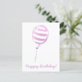 Postal Globo Rayado Rosa Lindo - Cumpleaños de Niños