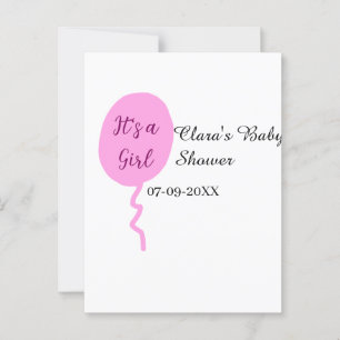 Postal Globo rosa es una niña shower baby agregar nombre