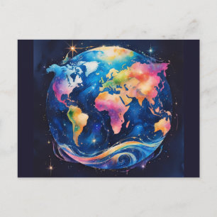 Postal Globo terráqueo Sparkly Glitter World – Arte de vi