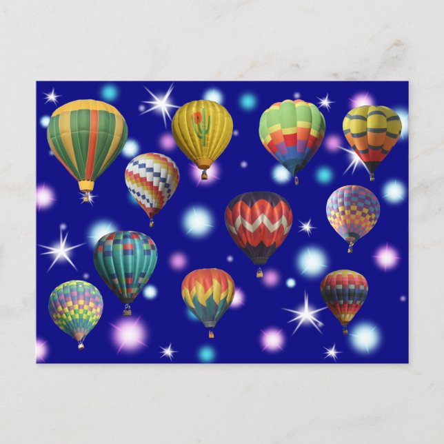 Postal Globos aerostáticos rosa y azul brillantes con des (Anverso)