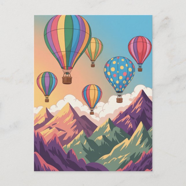 Postal Globos aerostáticos sobre rompecabezas de montañas (Anverso)