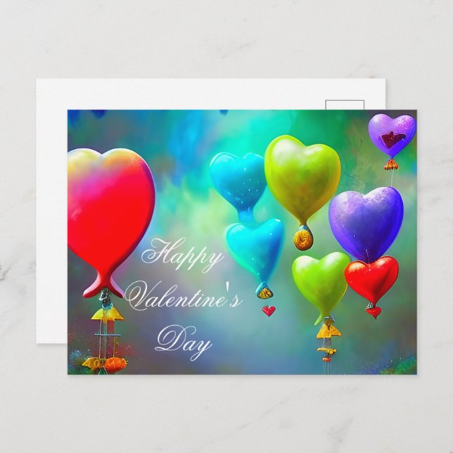 Postal Globos cardíacos flotantes valentinos (Anverso / Reverso)