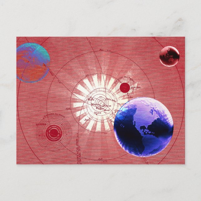Postal Globos con mapa del universo (Anverso)