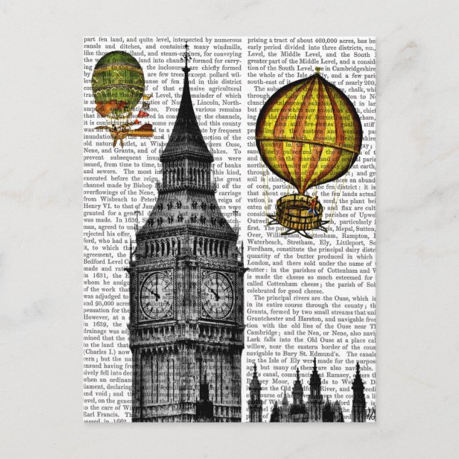 Postal Globos de aire caliente Big Ben y Vintage (Anverso)