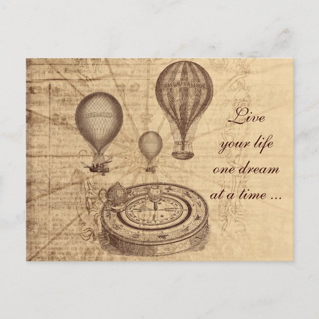 Postal Globos de aire caliente vintage - steampunk (Anverso)
