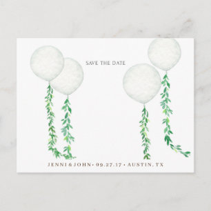 Postal Globos de aire color agua decorados con branc verd