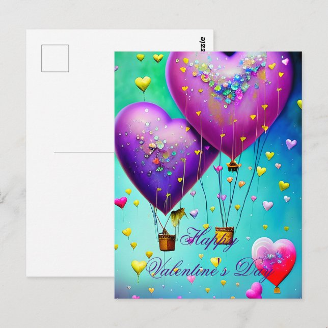 Postal Globos de aire de corazón lindo San Valentín (Anverso / Reverso)
