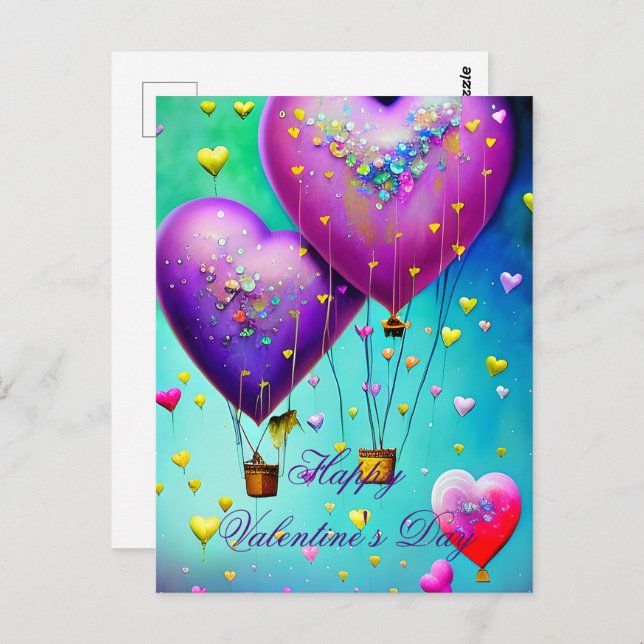 Postal Globos de aire de corazón lindo valentina (Anverso / Reverso)