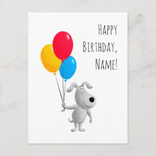 Postal Globos de Cachorro Feliz Cumpleaños