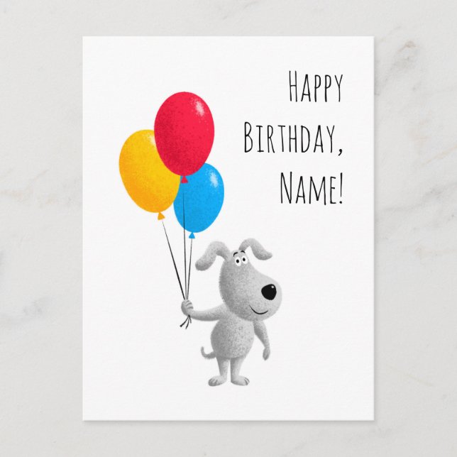 Postal Globos de Cachorro Feliz Cumpleaños (Anverso)