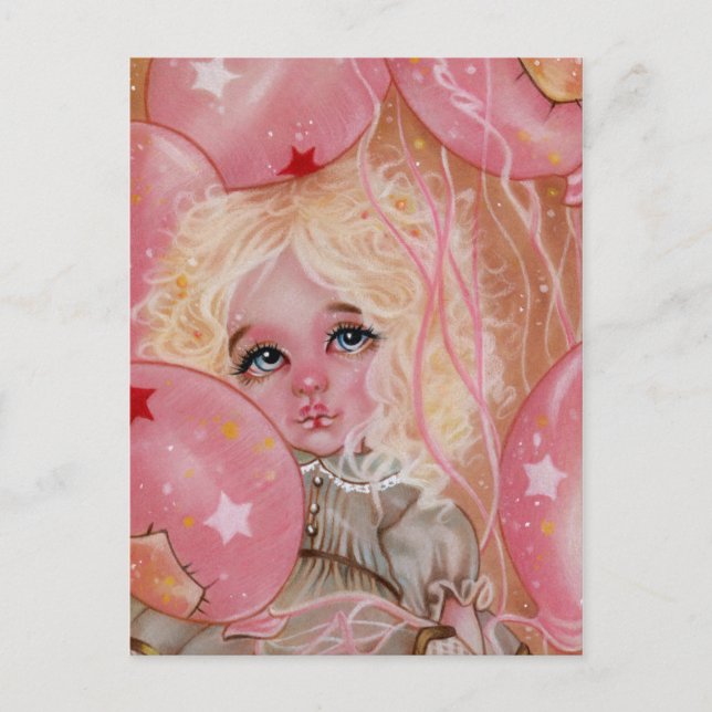 Postal Globos de Carnaval Pink Little Girl Postcard (Anverso)