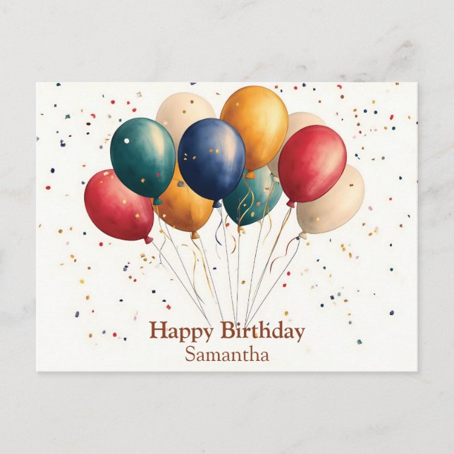 Postal Globos de Celebración Coloridos con Confeti (Anverso)