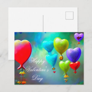 Postal Globos de corazón flotantes San Valentín