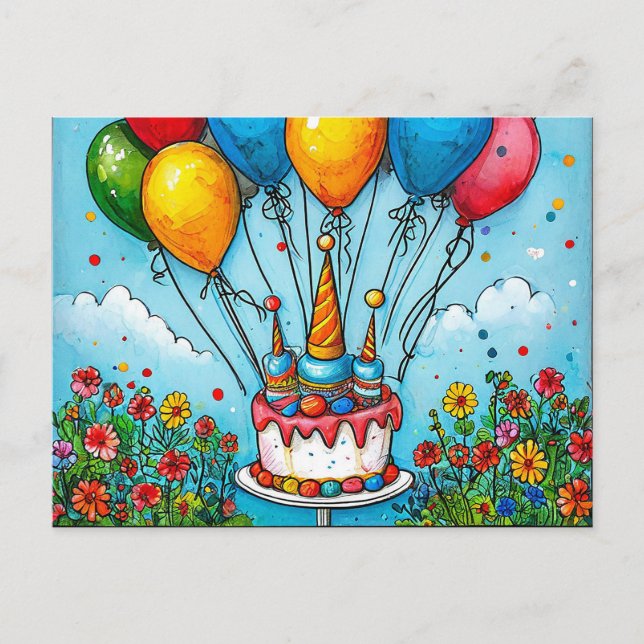 Postal Globos de cumpleaños coloridos (Anverso)