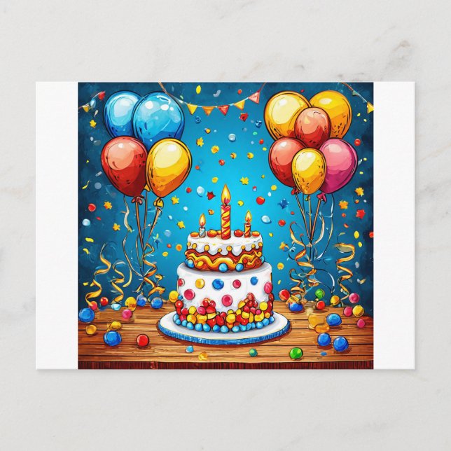 Postal Globos de cumpleaños coloridos (Anverso)